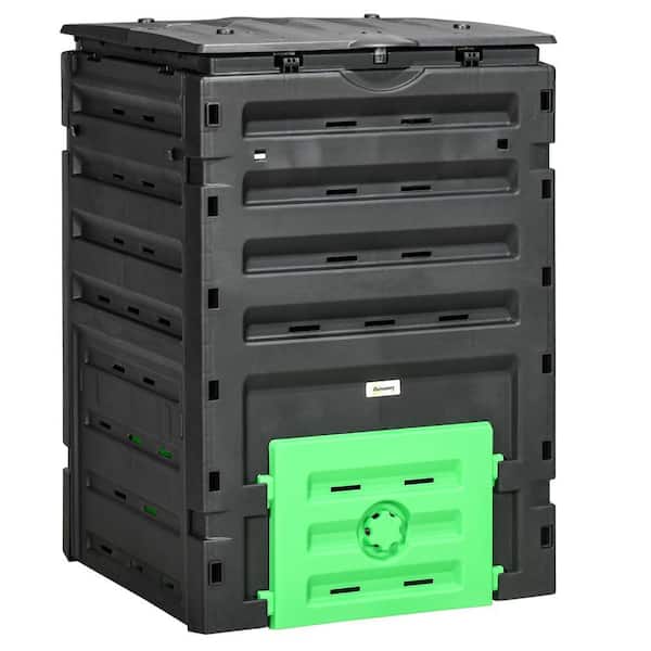 27 in. W x 28 in. D x 40.5 in. H Black Polypropylene Trash Can Storage, 120 gal. Composter, 80 Vents, 2 Sliding Doors