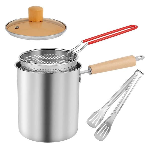 3 qt. Stainless Steel Stock Pot in Silver with Fry Basket and Lid, Deep Fryer Pot for Stovetop Cooking