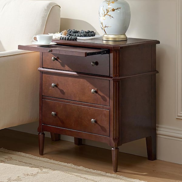 Fabien Walnut 3-Drawer 28 in. W Nightstand with Solid Wood Legs