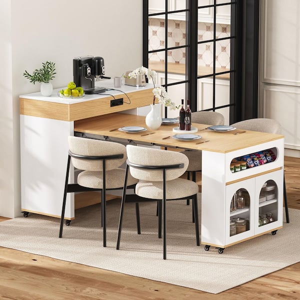 Harper & Bright Designs Creamy White and Natural Wood Column