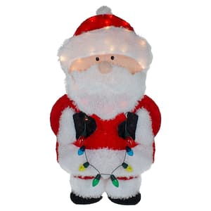 32 in. Lighted Chenille Santa with Lights Outdoor Christmas Decoration