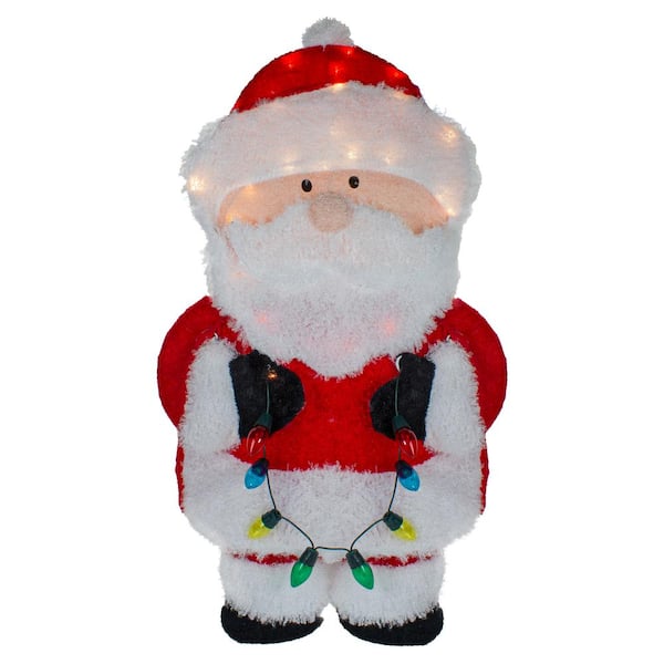 Northlight 32 in. Lighted Chenille Santa with Lights Outdoor ...