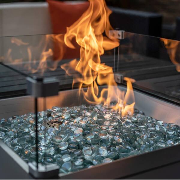 Legacy Heating 44in Square Fire Table, Fire Pit Glass Wind Guard