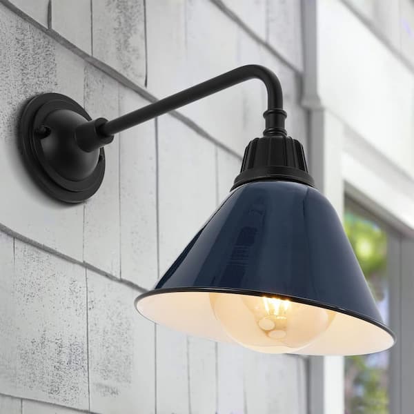 JONATHAN Y Croydon 9.63 in. Navy 1-Light Farmhouse Industrial Indoor/Outdoor Iron LED Gooseneck Arm Outdoor Sconce