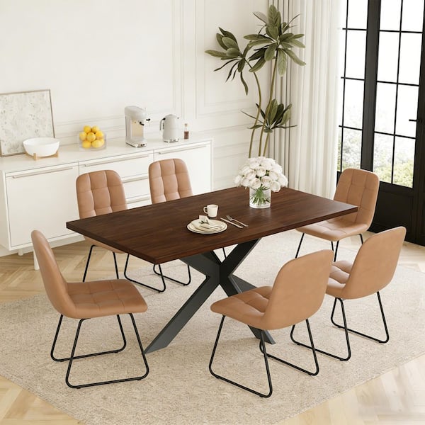 【You】ブラウン ダイニングテーブル GOJANE Modern 7-Piece Extendable Rectangle Walnut MDF Top Dining