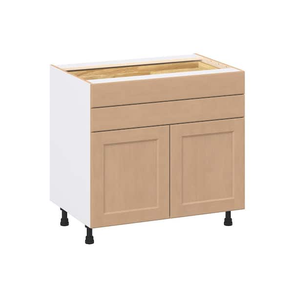 Lakewood 36 in. W x 24.5 in. D x 34.5 in. H Assembled Shaker Base Kitchen Cabinet in Sugar Cookie with Two 5 in. Drawers