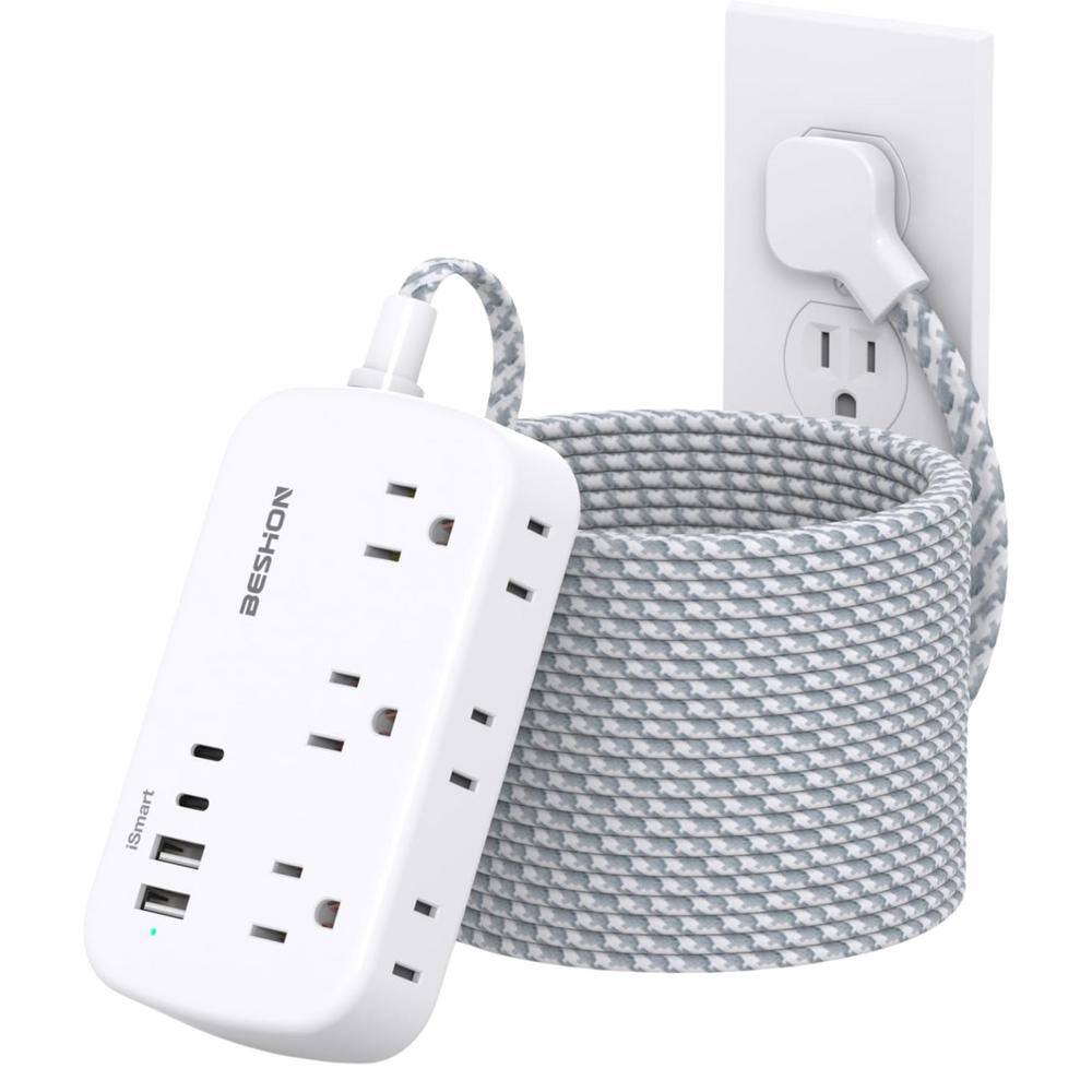25 ft. Flat Plug Power Strip Extension Cord with 6 Outlets, 4 USB Ports (2 USB-C), No Surge Protector, Wall Mount, White price history on PriceWatchPro