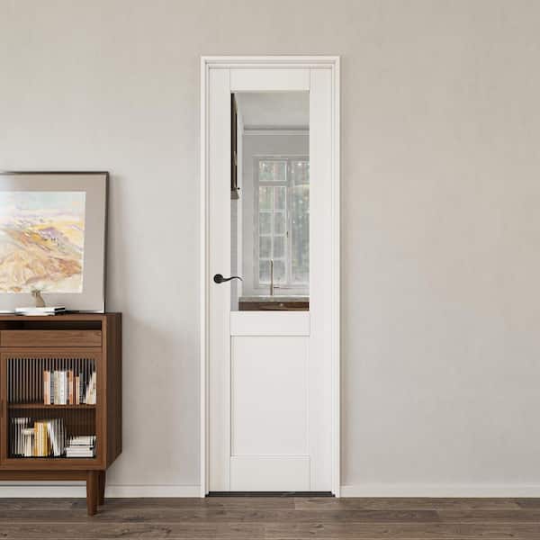 28 in. x 80 in. 1/2-Lite Clear Glass Right White Solid Core Glass Interior Door Kit w/Quick Assemble Jamb, Weatherseal