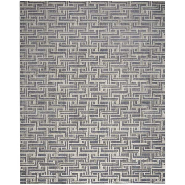 Nourison Serenity Home Blue Ivory 8 ft. x 10 ft. Geometric Transitional Area Rug