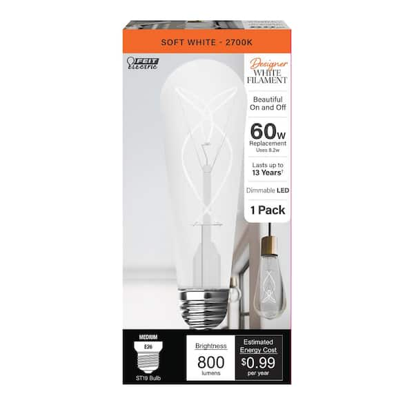 Feit Electric 60-Watt Equivalent ST19 Dimmable Knot White Thin Filament ...