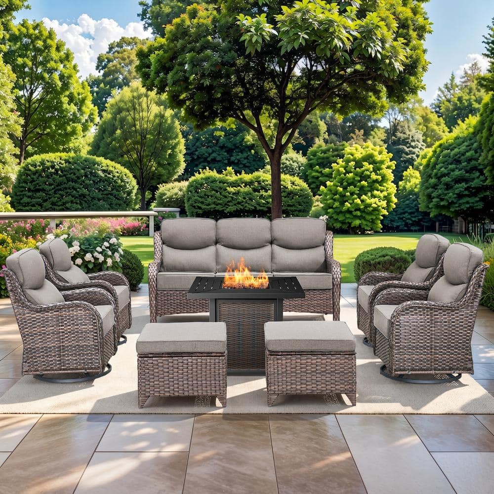 Bellefurn NovaSwivel 8-Piece Brown Wicker Patio Conversation Set