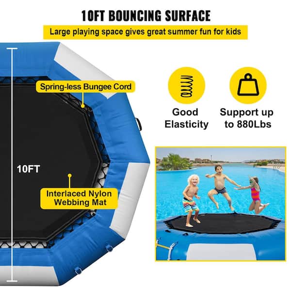 VEVOR Inflatable Water Trampoline 10 ft. Round Inflatable Water Bouncer with Slide and Ladder for Water Sports SSBC10FTBWDFTHD01V0 - The Home Depot