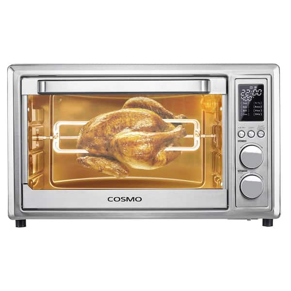Cosmo Air Fryer Toaster Oven cos-317afoss 32 Quart Compact Electric with LED Display, Air Fry Basket, Rotisserie Fork, 1800W in Stainless Steel
