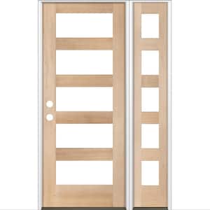 46 in. x 80 in. Modern Hemlock Right-Hand/Inswing 5-Lite Clear Glass unfinished Wood Prehung Front Door with Sidelite