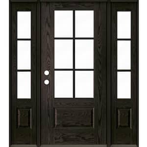 Farmhouse 64 in. x 80 in. 6-Lite Right-Hand/Inswing Clear Glass Baby Grand Stain Fiberglass Prehung Front Door with DSL
