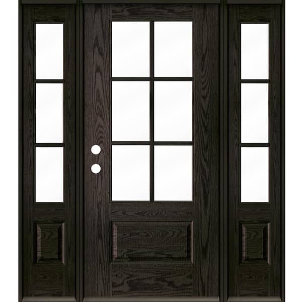Krosswood Doors Farmhouse 64 in. x 80 in. 6-Lite Right-Hand/Inswing Clear Glass Baby Grand Stain Fiberglass Prehung Front Door with DSL
