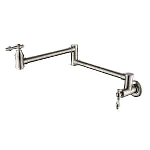 Wall Mount Pot Filler with Double Handle 4 GPM Kettle Faucets for Modern Kitchen in Brushed Nickel