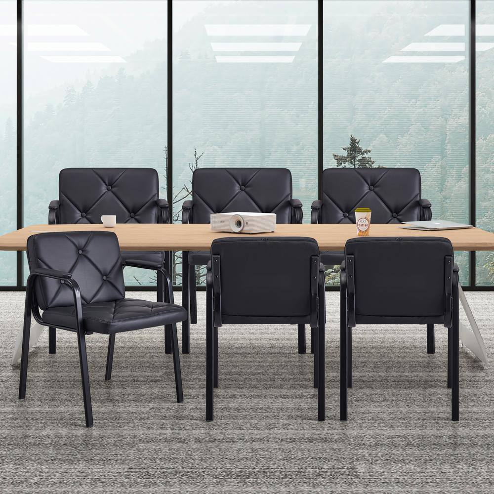 Guest Office Chairs (Set of 6) Padded Arms Waiting Room Chairs Side Chairs in Black with Upholstered Faux Leather Seat price history on PriceWatchPro