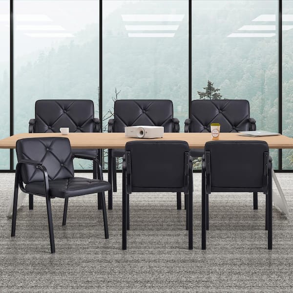 VECELO Guest Office Chairs (Set of 6) Padded Arms Waiting Room Chairs Side Chairs in Black with Upholstered Faux Leather Seat