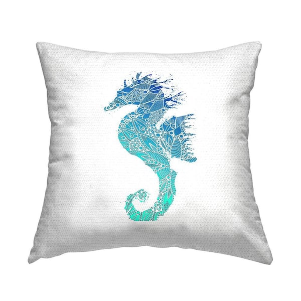 Abstract Patterned Seahorse White Square Outdoor Throw Pillow