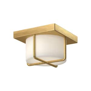 Regalo 7 in. 1 Light 13-Watt Brushed Gold/Opal Glass Integrated LED Flush Mount