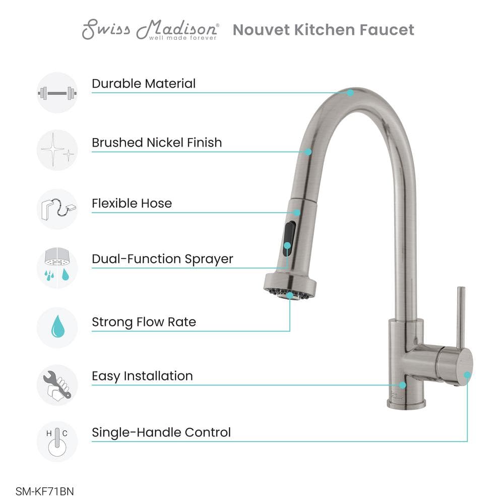 Brushed Nickel Single Handle Pull-Down Kitchen Faucet