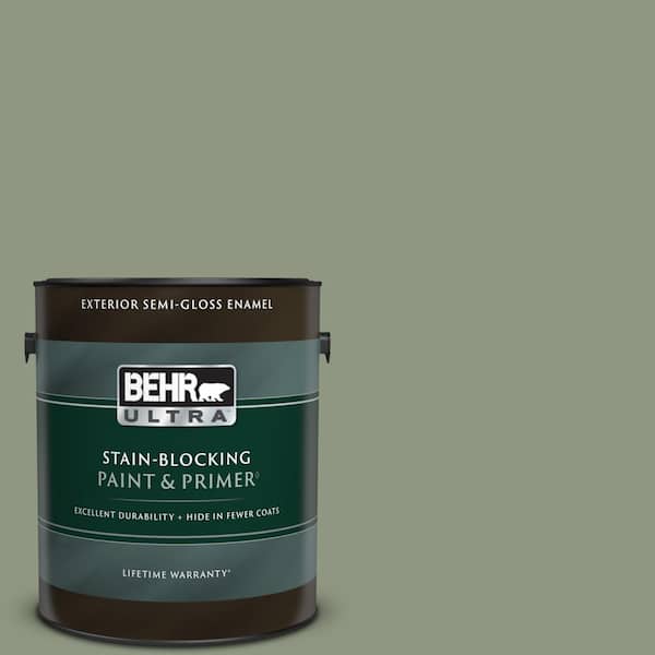 BEHR ULTRA 1 gal. #PPU11-17 Hillside Green Semi-Gloss Enamel Exterior Paint & Primer