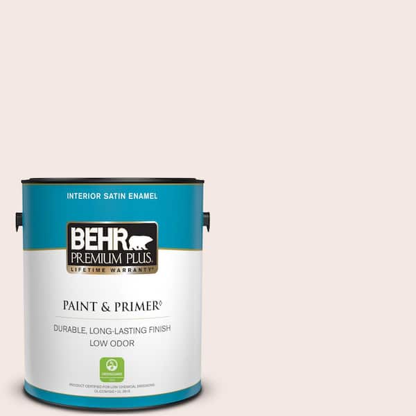 BEHR PREMIUM PLUS 1 gal. #770A-1 Quartz White Satin Enamel Low Odor Interior Paint & Primer