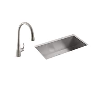 Lyric Undermount Stainless Steel 32 in. Single Bowl Kitchen Sink with Simplice Faucet in Vibrant Stainless