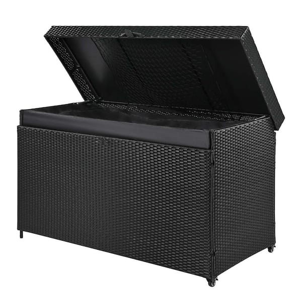 200 gal. Wicker Deck Box with Wheels in Black