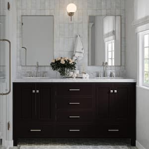 Cambridge 67 in. W x 22 in. D x 36 in. H Double Bath Vanity in Espresso with Carrara White Marble Top with White Basins