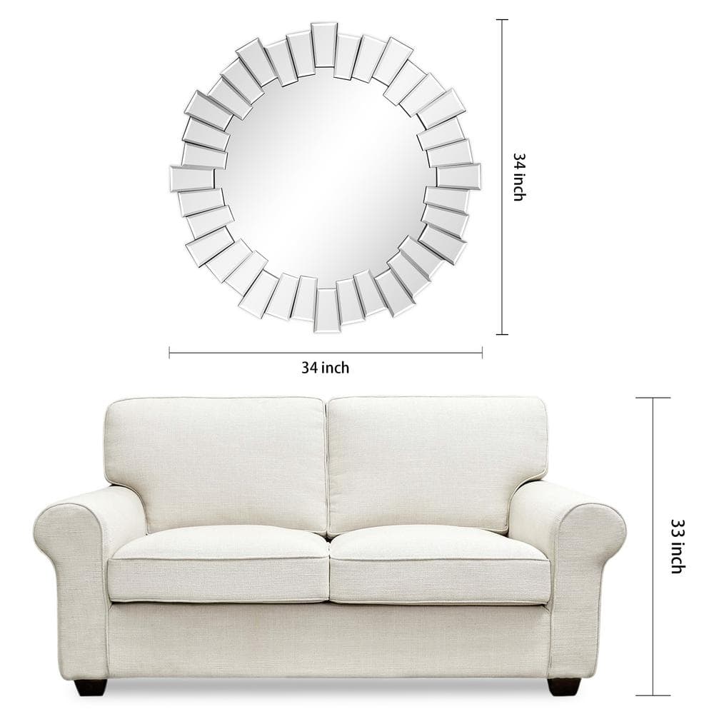 Empire Art 34" Silver Round Beveled Vanity Mirror