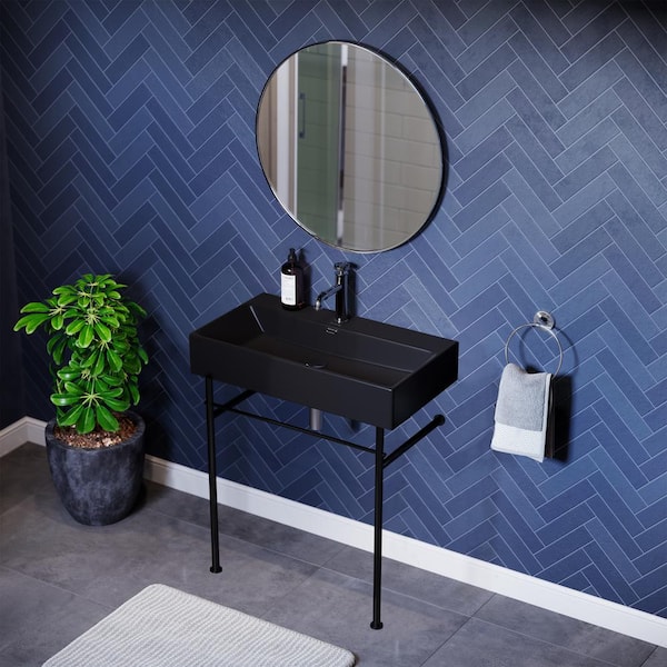 Swiss Madison Claire 30 in. Ceramic Console Sink in Matte Black Basin Black Legs