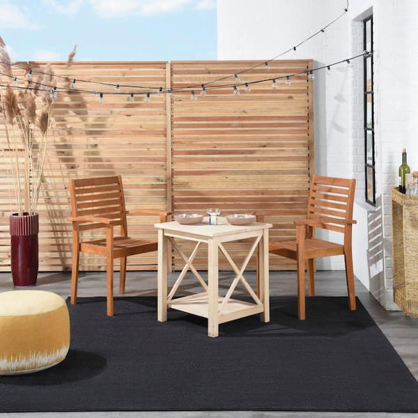 Essentials 5 ft. x 5 ft. Black Square Solid Contemporary Indoor/Outdoor Patio Area Rug