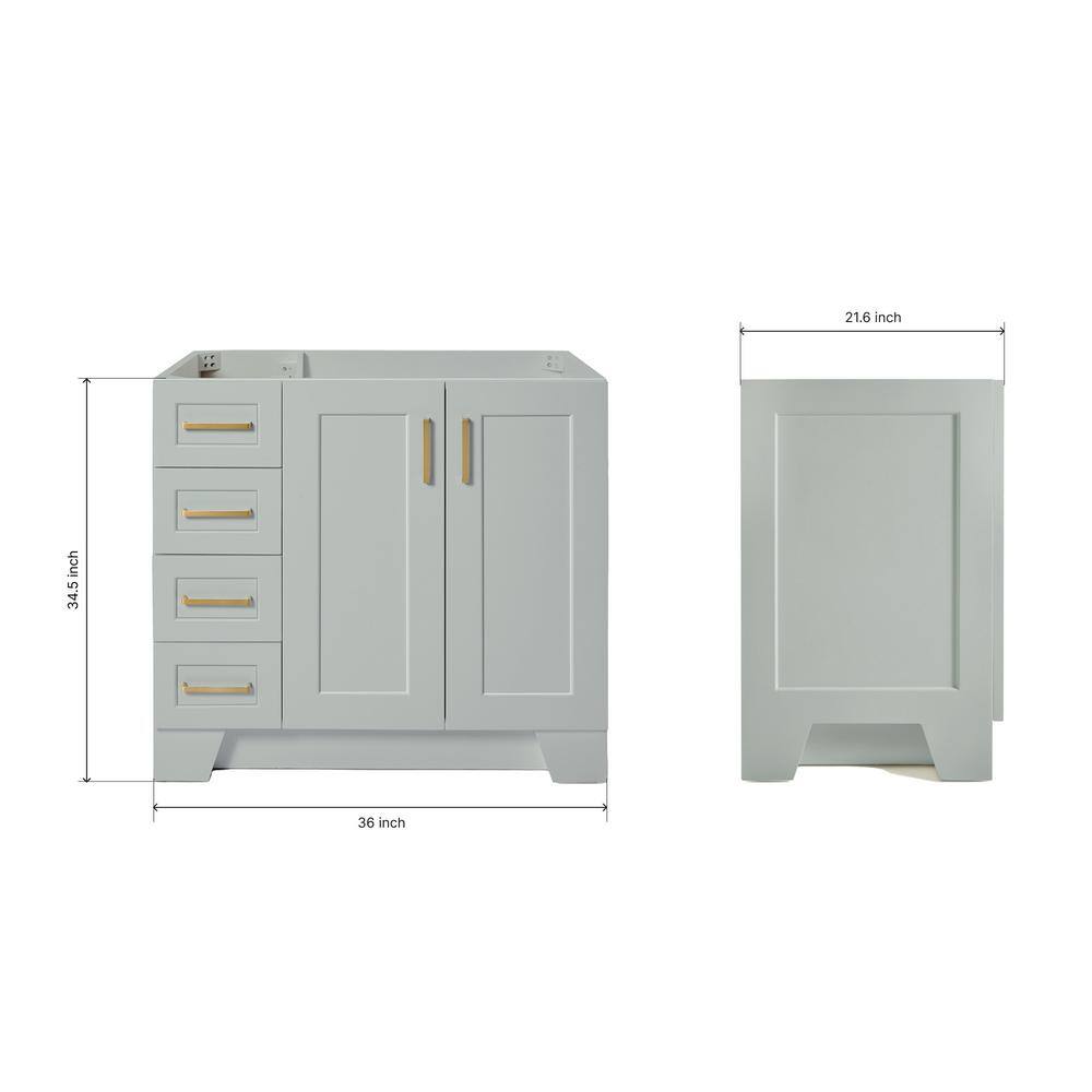 Taylor 36" Gray Freestanding Single Vanity Cabinet with Brass Hardware