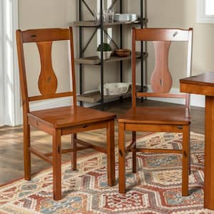 Rustic Wood Dining Chairs, Set of 2 - Dark Oak