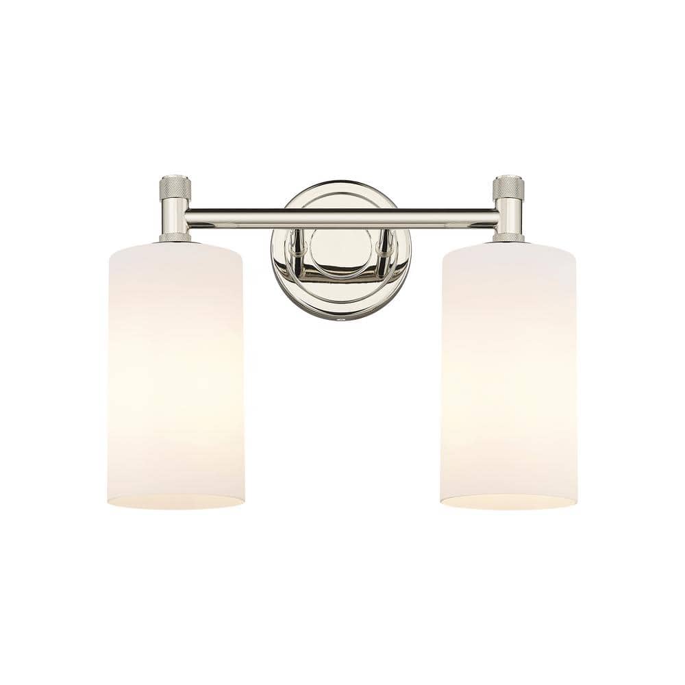 Crown Point 13.88 in. 2-Light Polished Nickel Vanity Light with Glass Shade price history on PriceWatchPro