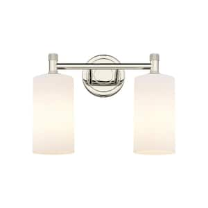 Crown Point 13.88 in. 2-Light Polished Nickel Vanity Light with Glass Shade