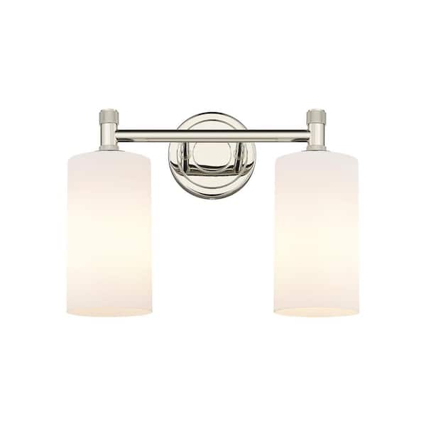 Innovations Crown Point 13.88 in. 2-Light Polished Nickel Vanity Light with Glass Shade
