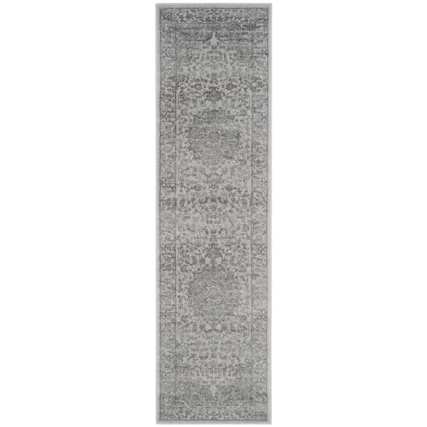 SAFAVIEH Carnegie Cream/Dark Gray 2 ft. x 8 ft. Border Distressed Runner Rug