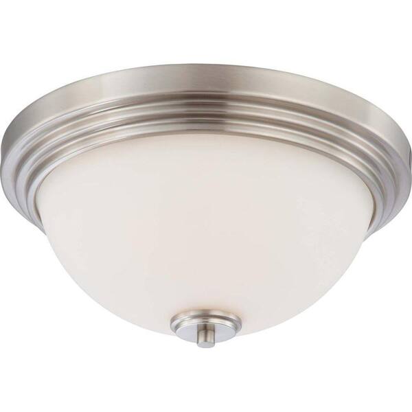 Glomar 2-Light Brushed Nickel Flush Mount Dome Fixture with Satin White Glass Shade