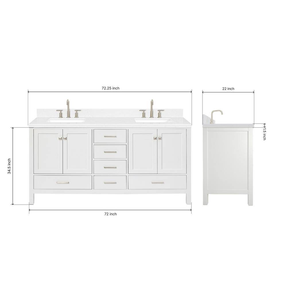 Cambridge 72'' White Freestanding Double Vanity with Brushed Nickel Hardware