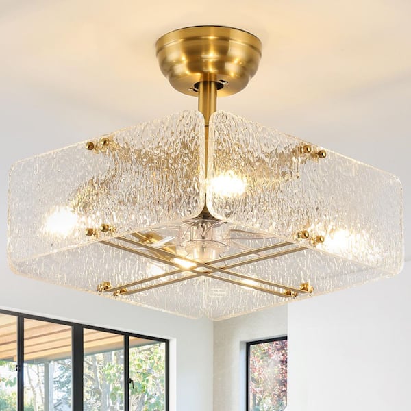 15.7 in. Indoor Gold Ceiling Fan 4-Light with Remote Chandelier Caged Ceiling Fan
