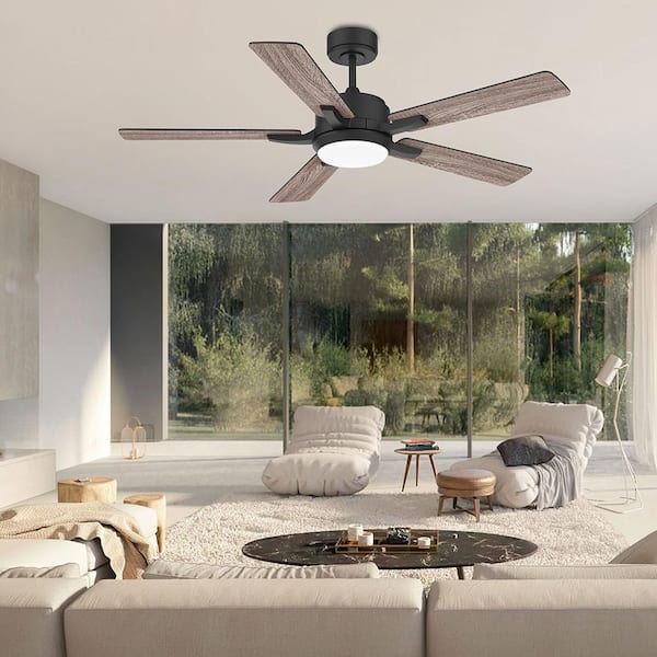 52 in. Smart Outdoor Indoor Walnut Ceiling Fans with LED Lights and Remote, WIFI Alexa App workable, Quiet DC Motor