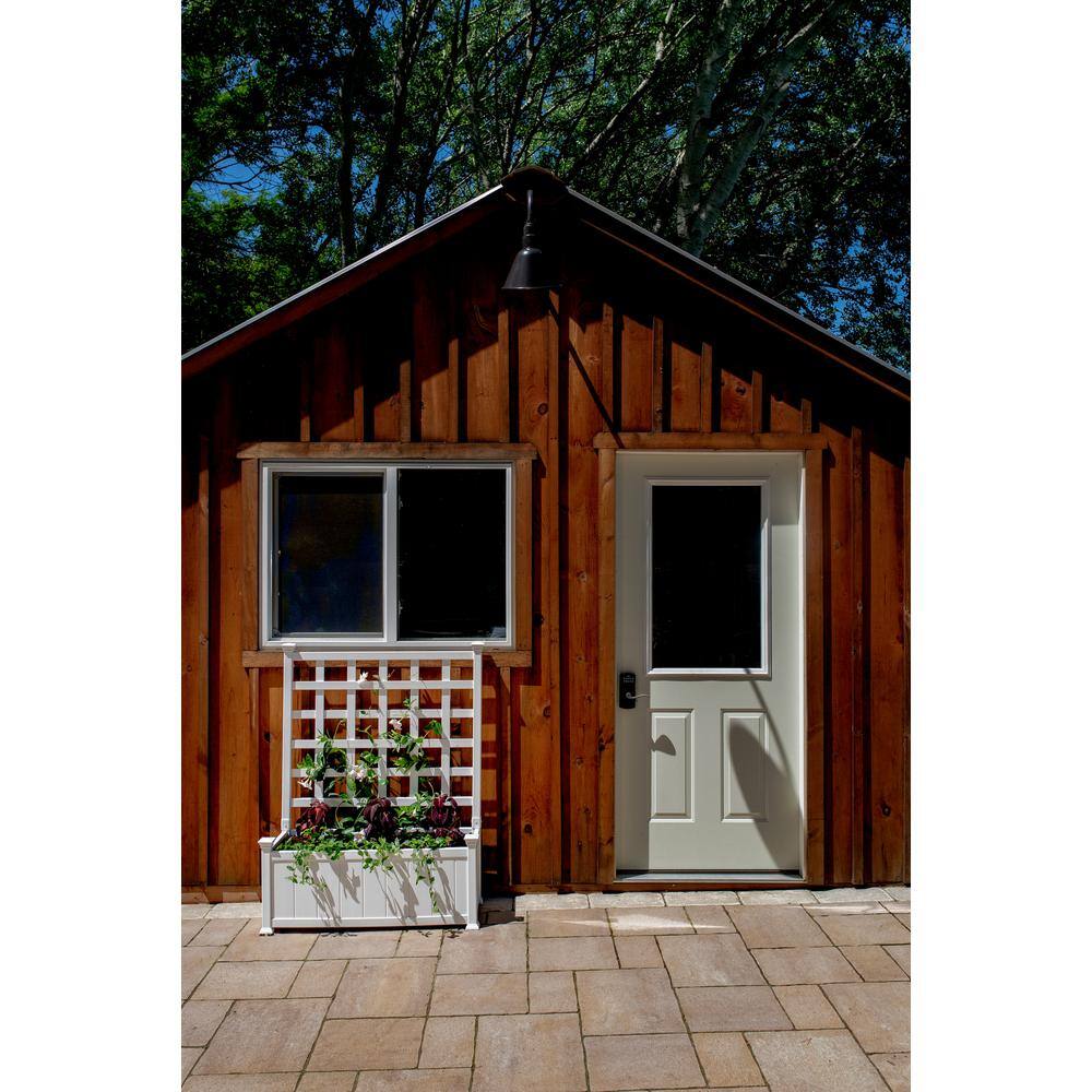 White Vinyl Outdoor Planter Box with Trellis