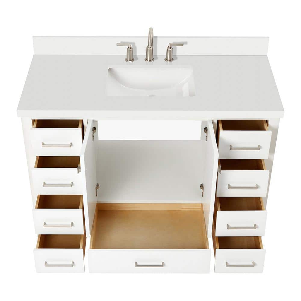 Cambridge 49" White Painted Freestanding Single Sink Vanity with Quartz Top
