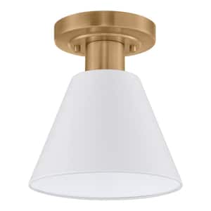 Finley 8 in. 1-Light White and Brass Semi-Flush Mount Ceiling Light Fixture with Metal Shade