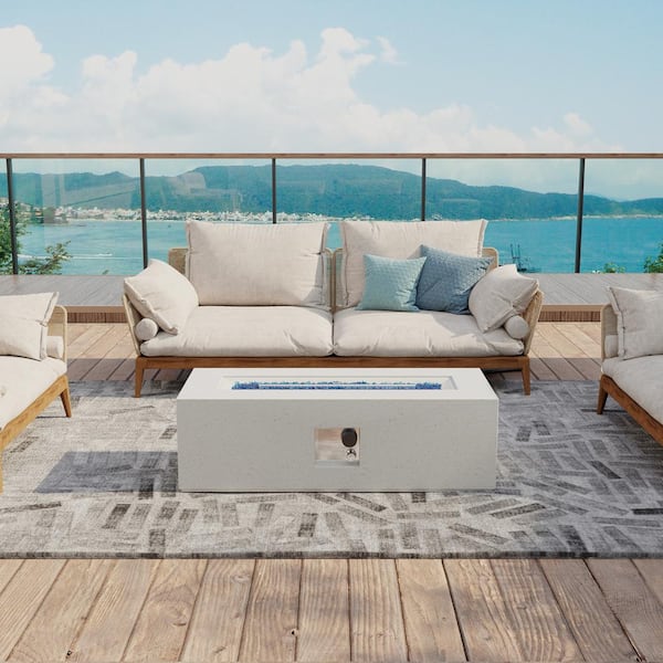 UPHA 42 in. 50000 BTU Outdoor Rectangular Off-White Terrazzo Fire Pit Table