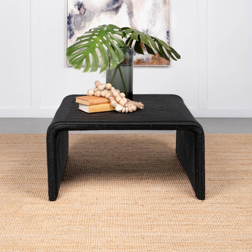 Cahya 36 in. Black Rectangle Rattan/Wicker Woven Coffee Table
