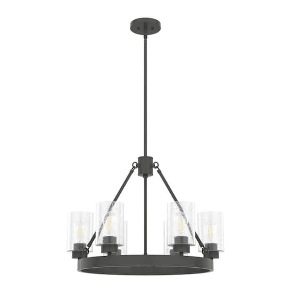 Hartland 6 Light Noble Bronze Circular Chandelier with Seeded Glass Shades Dining Room Light